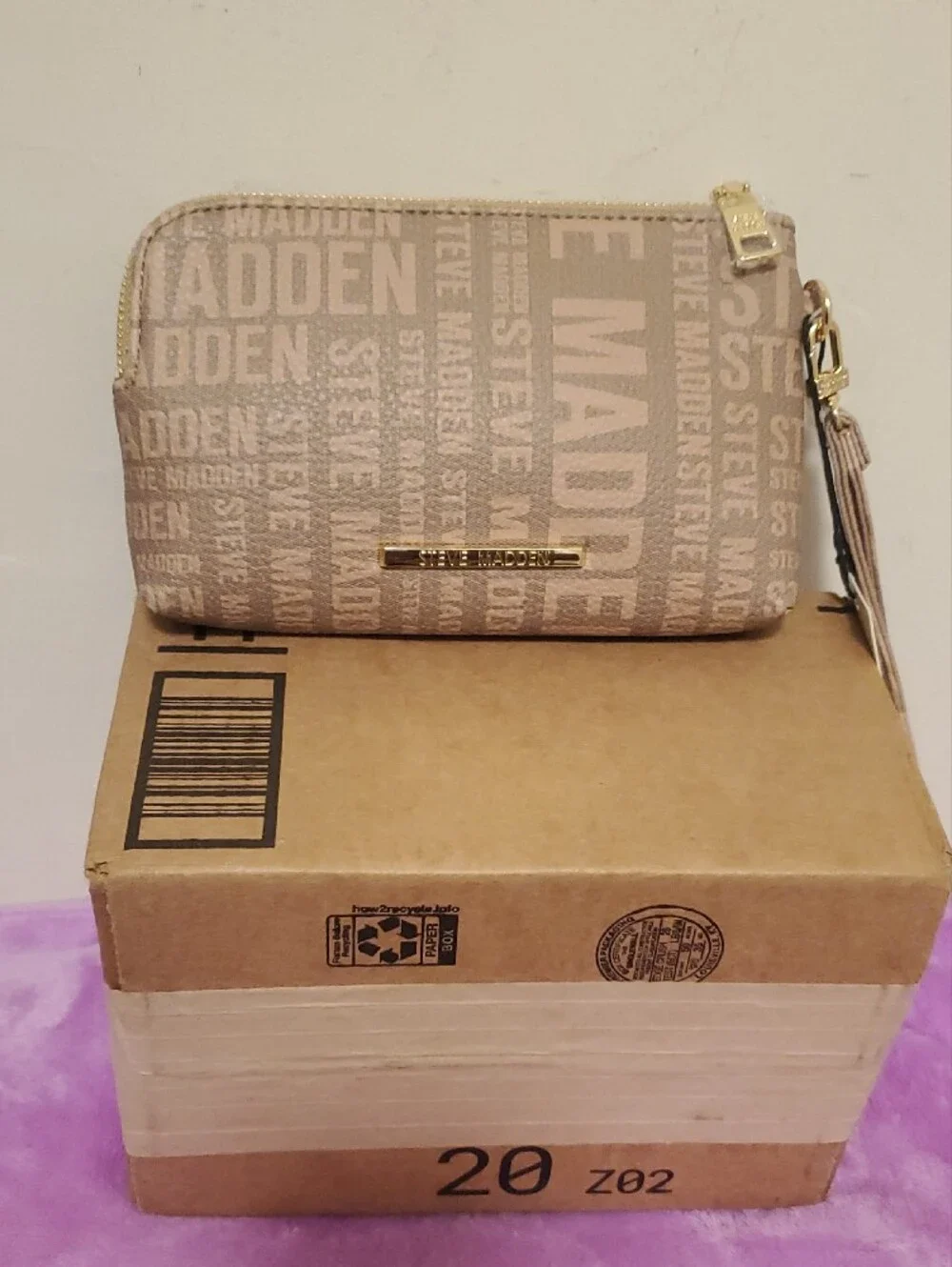 Steve Madden Sand Logo Wristlet with Gold Accents
